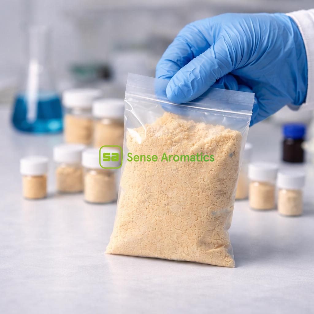 3-MMC research chemical packaged in sealed laboratory bag, handled with protective gloves